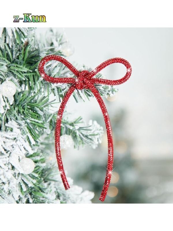Moño rojo de perlas y strass tejido a mano para Navidad 8x9 cm