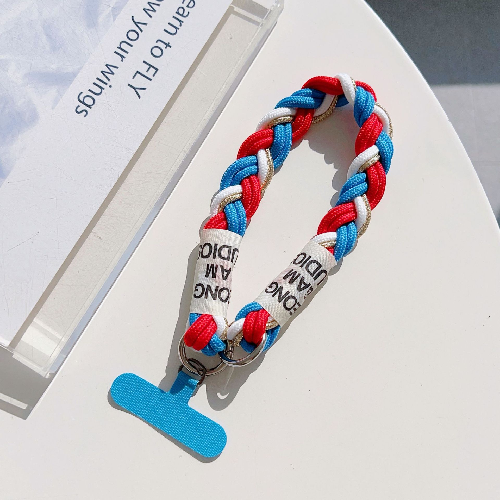 Cute Short Twist Rope Phone Lanyard, Blue Red Color Block, Universal