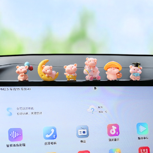 Set of 6 Cute Pig Plush Car Dashboard Ornaments with Adhesive