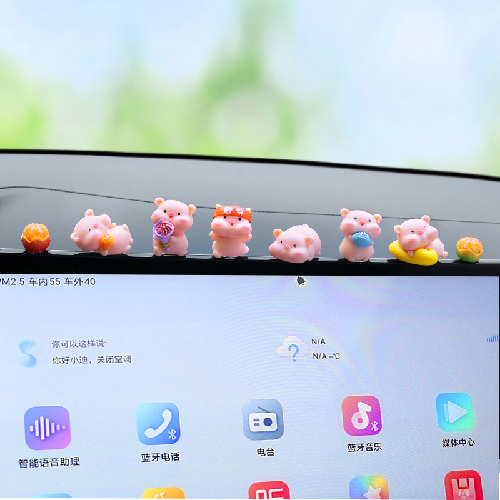 Set of 6 Cute Pig Plush Car Dashboard Ornaments with Adhesive