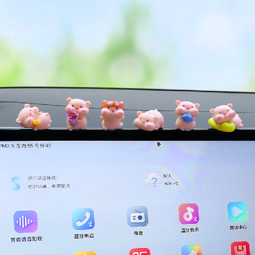 Set of 6 Cute Pig Plush Car Dashboard Ornaments with Adhesive